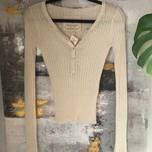Y2K Vintage NWT Abercrombie Girls Embellished Angora blend Sweater Cream